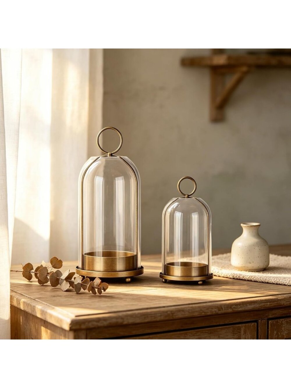 Elegant Metal Candle Holder with Hurricane Glass & Brass Base - Home Decor